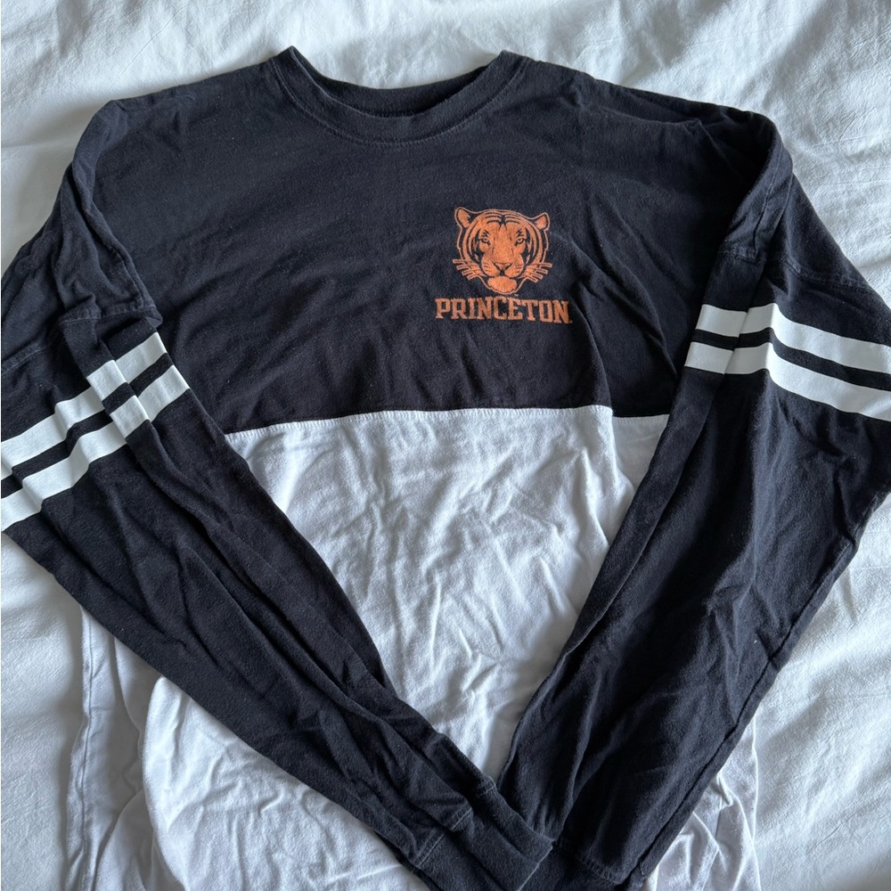 Black and White Long Sleeve Shirt with Princeton Logo